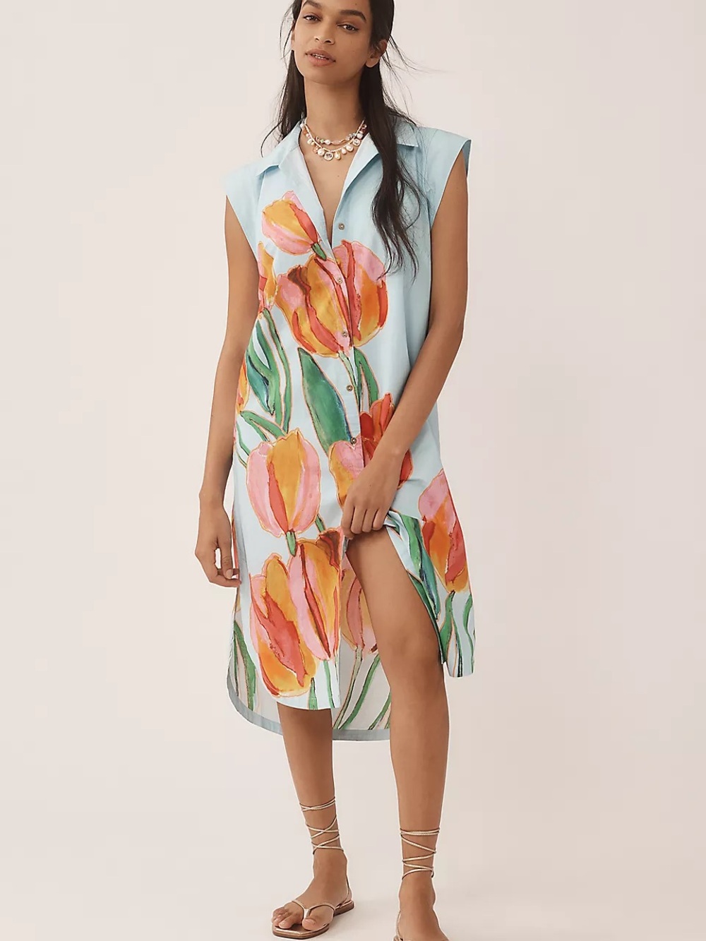 Anthropologie Maeve Cap-Sleeve Button-Front Midi Dress Size S